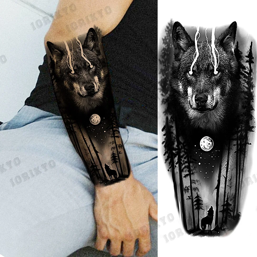 Sdrawing Devil Skeleton Temporary Tattoos For Men Adult Women Wolf Compass Gangster Fake Tattoo Washable Body Art Tatoo Sticker