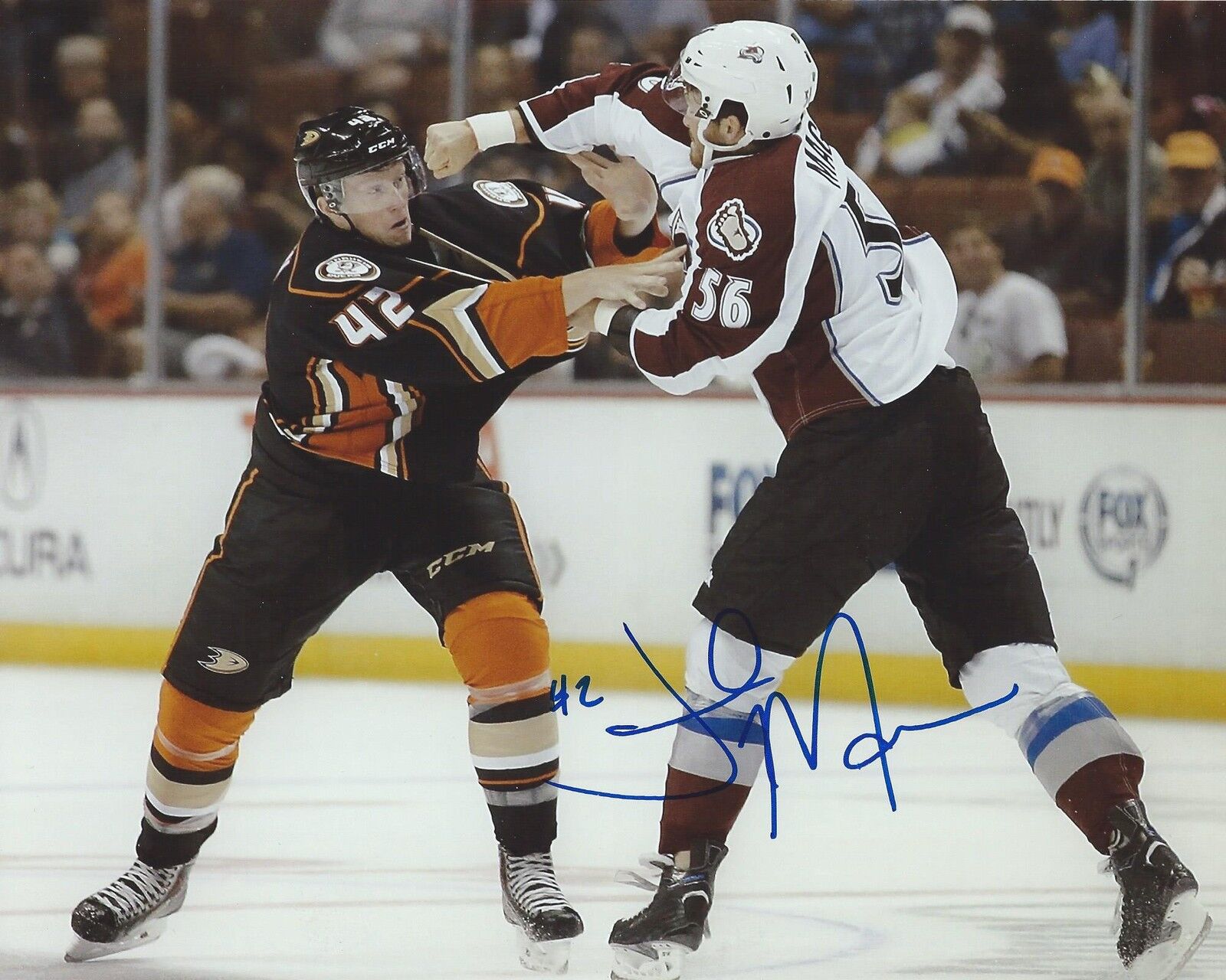 Josh Manson Signed 8x10 Fight Photo Poster painting Anaheim Ducks Autographed COA