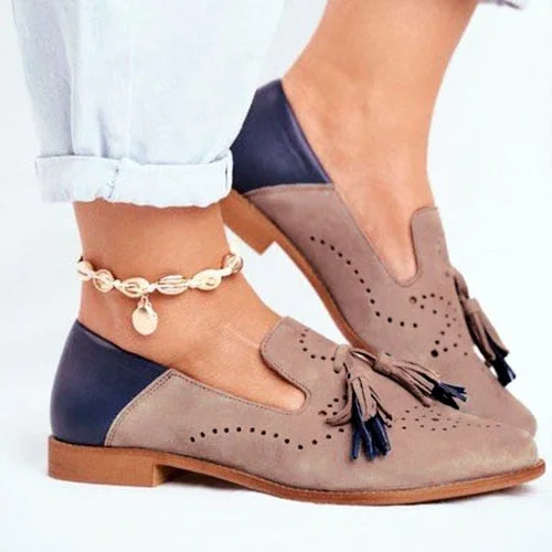 Shoes Autumn New Flats Woman Fashion Tassel Round Toe Fringe PU Leather Loafers Lady Footwear Plus Size 35-42