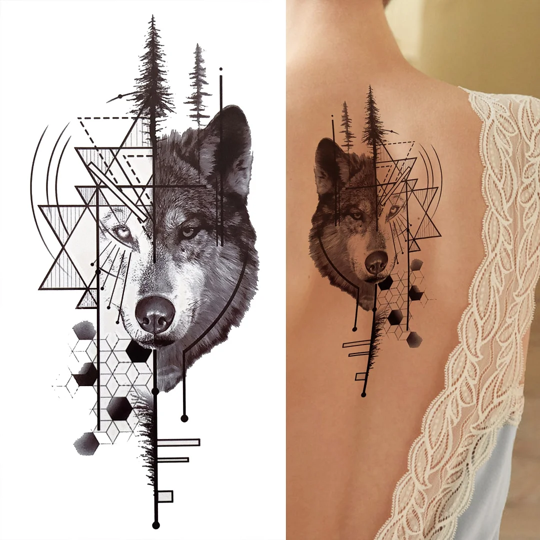 Compass Eye Temporary Tattoos For Men Women Adult Fake Owl Wolf Tiger Tattoo Sticker Geometric Black Jewelry Chains Tatoos Decal