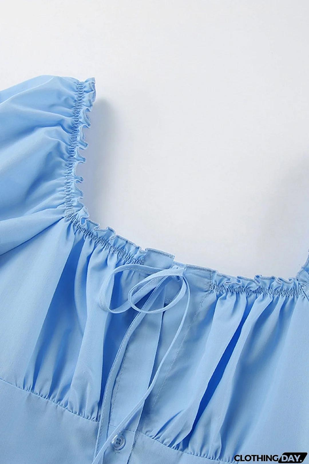 Puff Sleeve Single-breasted Ruffle Dress