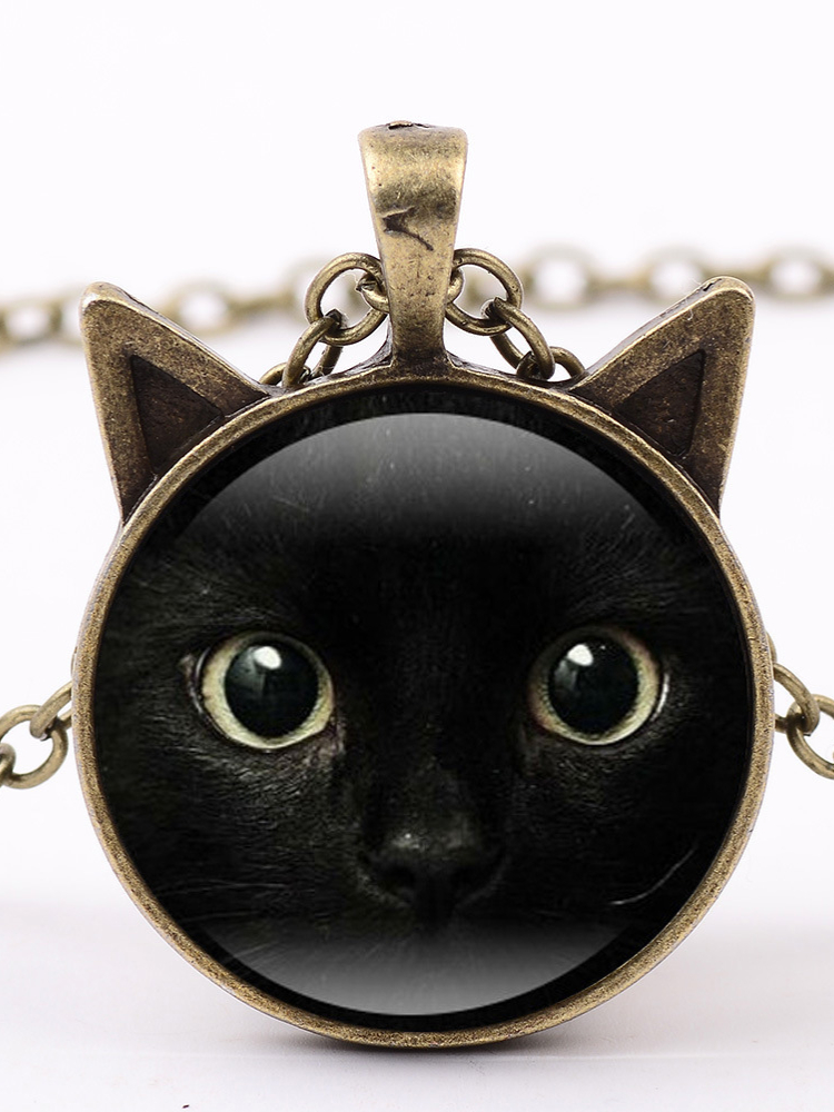 Black Cat Grass Pendant Necklace wearshes