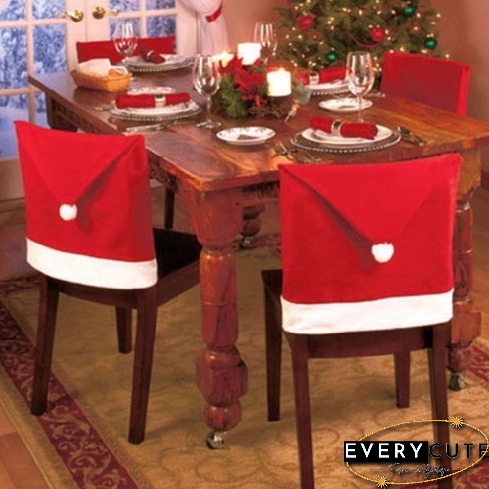 4/6/8/10Pcs Set Christmas Chairs Cover Back Cover Santa Dinner Table Party Decor Gifts Santa Claus Snowman Cap Chair Covers New Year Christmas Dinner Party Decoration of Chair Corners