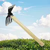 Mini Hoe and Cultivator with Wooden Handle Dual-purpose Hoe Garden Rake Tool