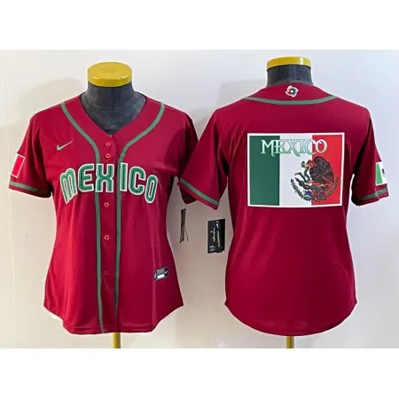 Women's Mexico Baseball 2023 Red Big Logo World Baseball Classic Stitched Jersey(Run Small) CIMI