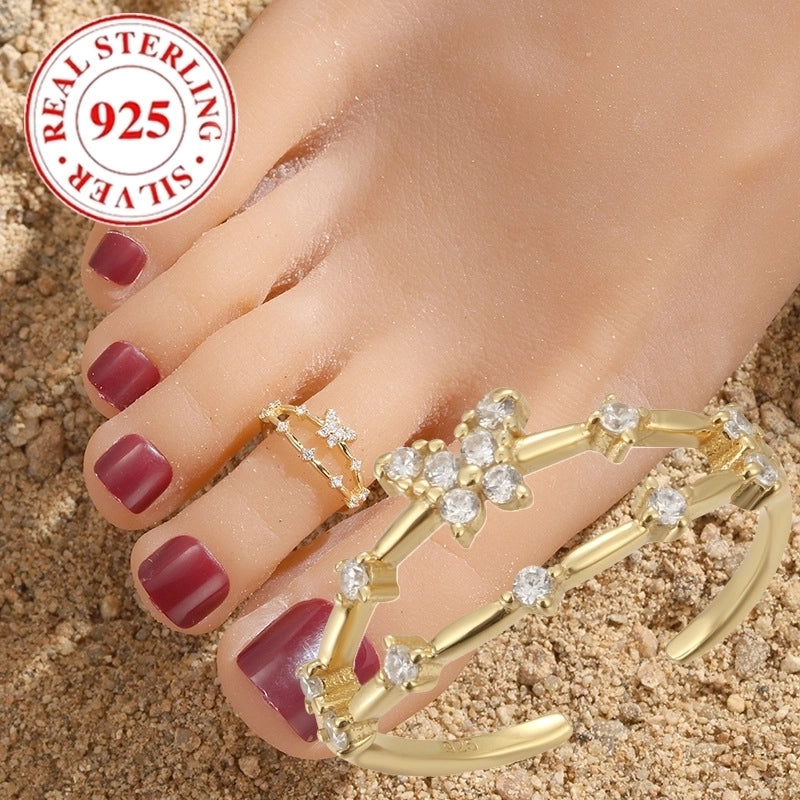 High-Grade S925 Sterling Silver Butterfly Double-Layer Women's Open Toe Ring Affordable Luxury Fashion  Toe Ring