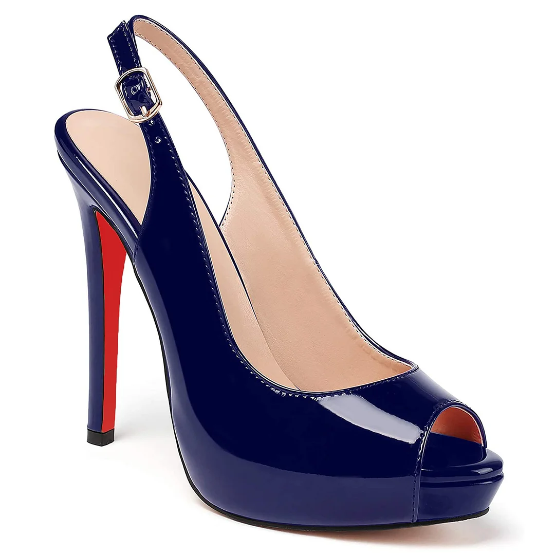 120mm Red Bottom Strap Slingback Sandals Peep Toe Platform Stilettos Patent Heels-MERUMOTE