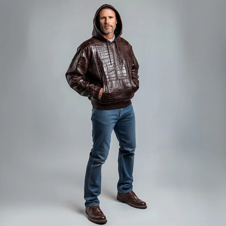 Men's PU Leather Outdoor Hoodie-inspireuse