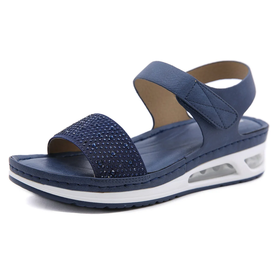 Casual Air Cushioned Wedge Comfort Rhinestone Sandals