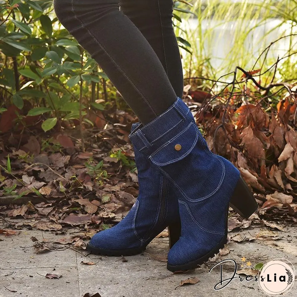 Women Denim Fabric Zipper Boot