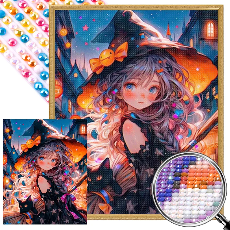 Little Witch And Black Cat 40*50CM (Canvas) Full AB Round Drill Diamond Painting gbfke