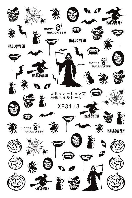 Happy Halloween Nail Sticker Manicure Self Adhesive Skull Toe Stickers Design Nail Art Decals for DIY Decor Wraps Witch Decals