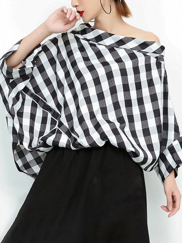 Loose Checkered Irregular Cotton Linen Shirt