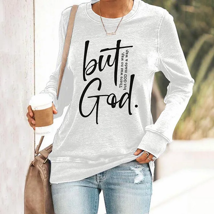 VChics Faith Christian But God Bible Verse Printed Casual Sweatshirt
