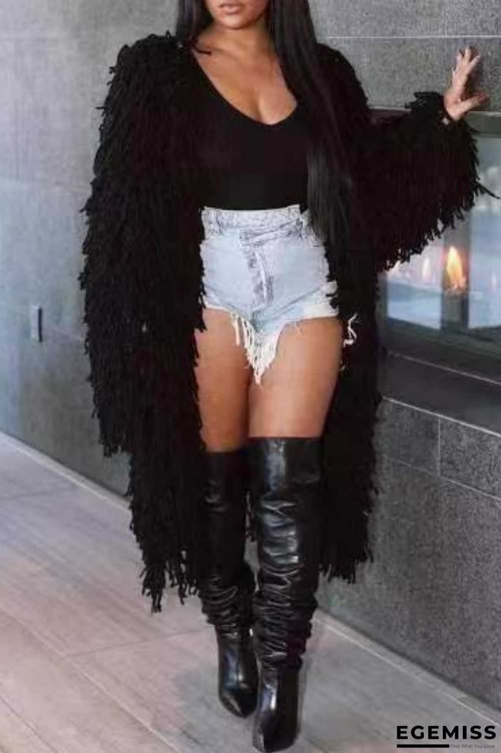 Black Casual Solid Patchwork Cardigan Outerwear | EGEMISS