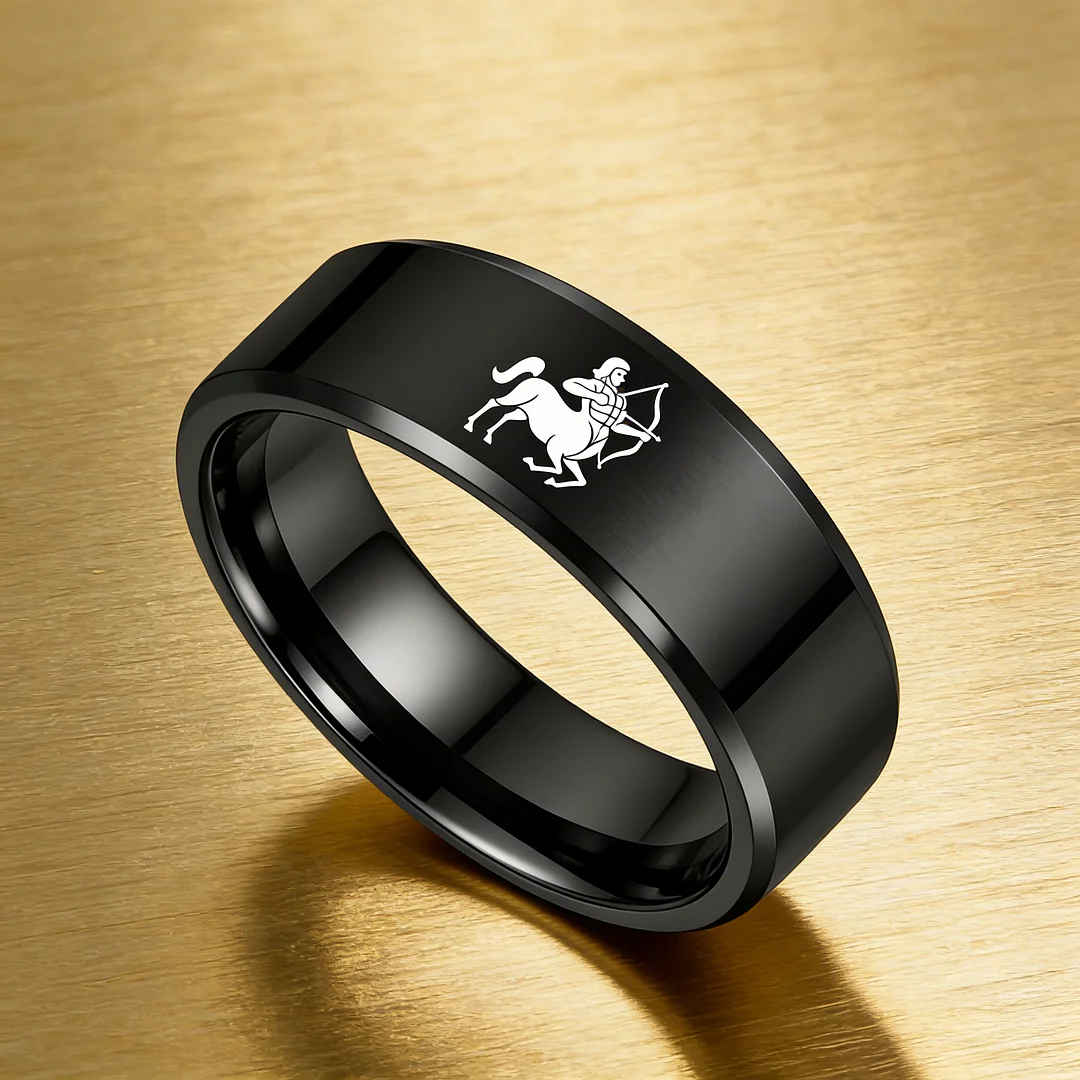 Beveled Edges Black Laser Etched Tungsten Carbide Bands Black Sagittarius Couple Wedding Rings 4MM 6MM 8MM Width