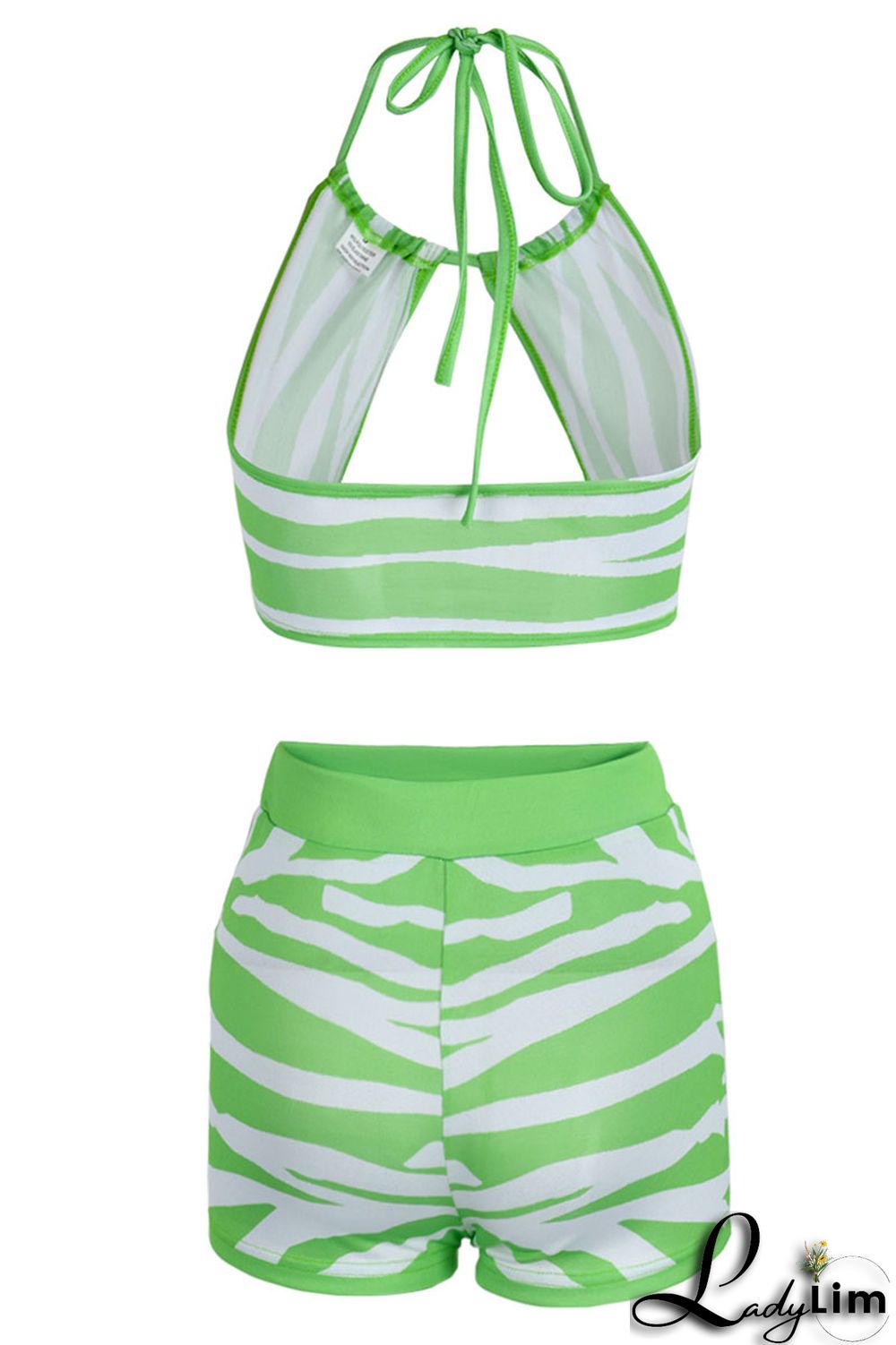 Green Sexy Print Bandage Patchwork Backless Halter Sleeveless Two Pieces