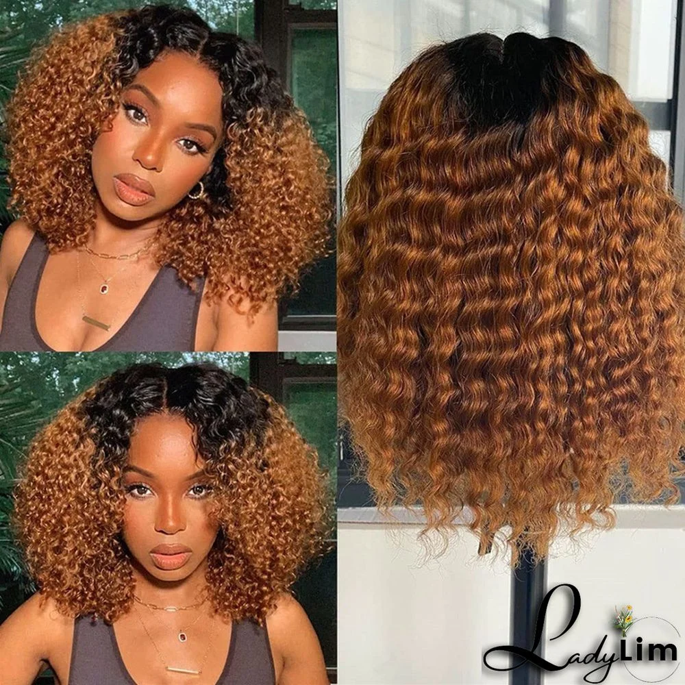 Brown Fashion Casual Blonde Curly Human Hair Lace Front Wigs