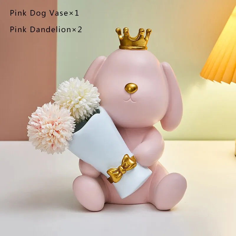 Nordic Decorative Vase Creative Crown Puppy Mini Vase Dried Flowers for Decoration Wedding Centerpiece Home Decor Modern Gift