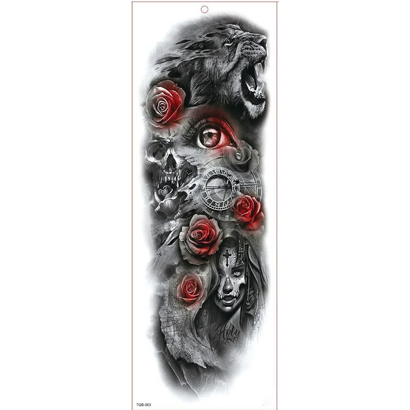 Large Arm Sleeve Tattoo Waterproof Temporary Tattoo Sticker Clock Rose Full Flower Tatoo Body Art Tattoo Girl