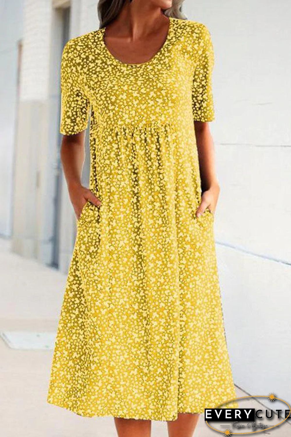 Casual Floral Print Short Sleeves Pockets Midi Dress