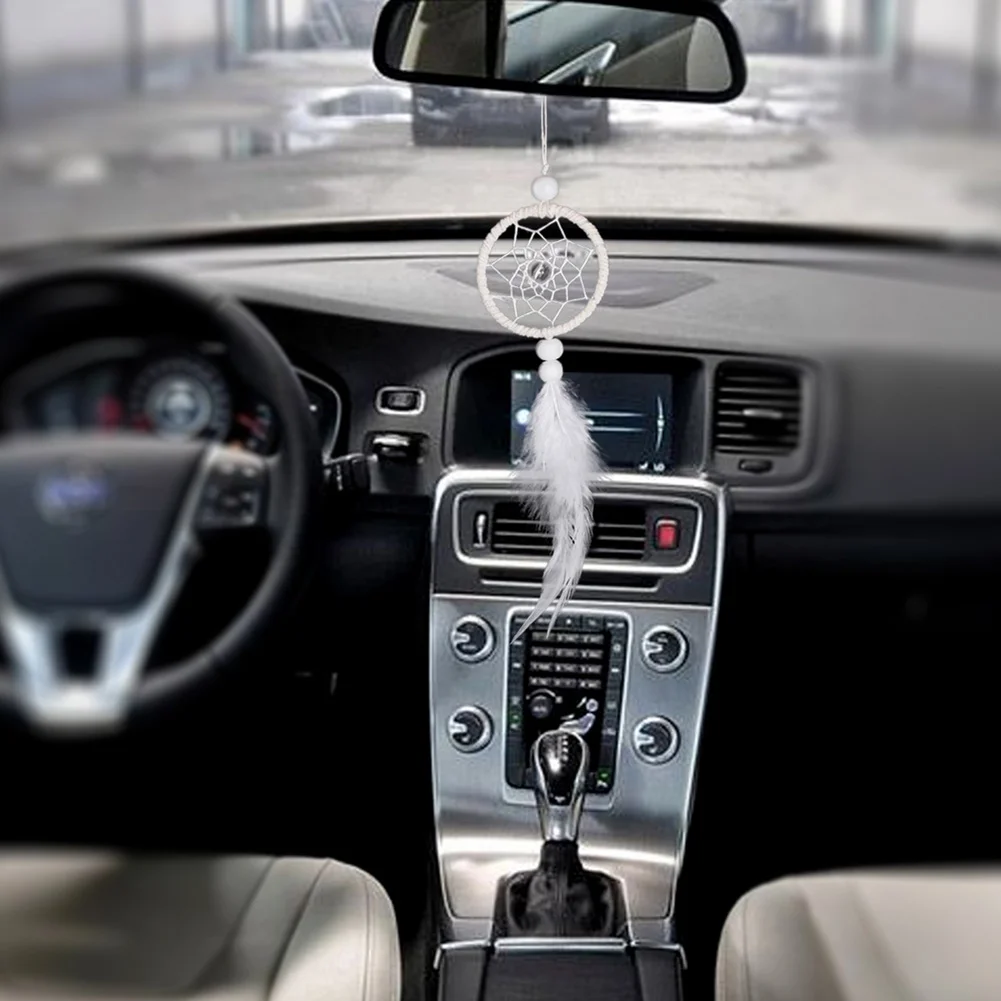 Dream Catcher Car Mini Pure White Feather Wind Chimes Wall Hanging Decor