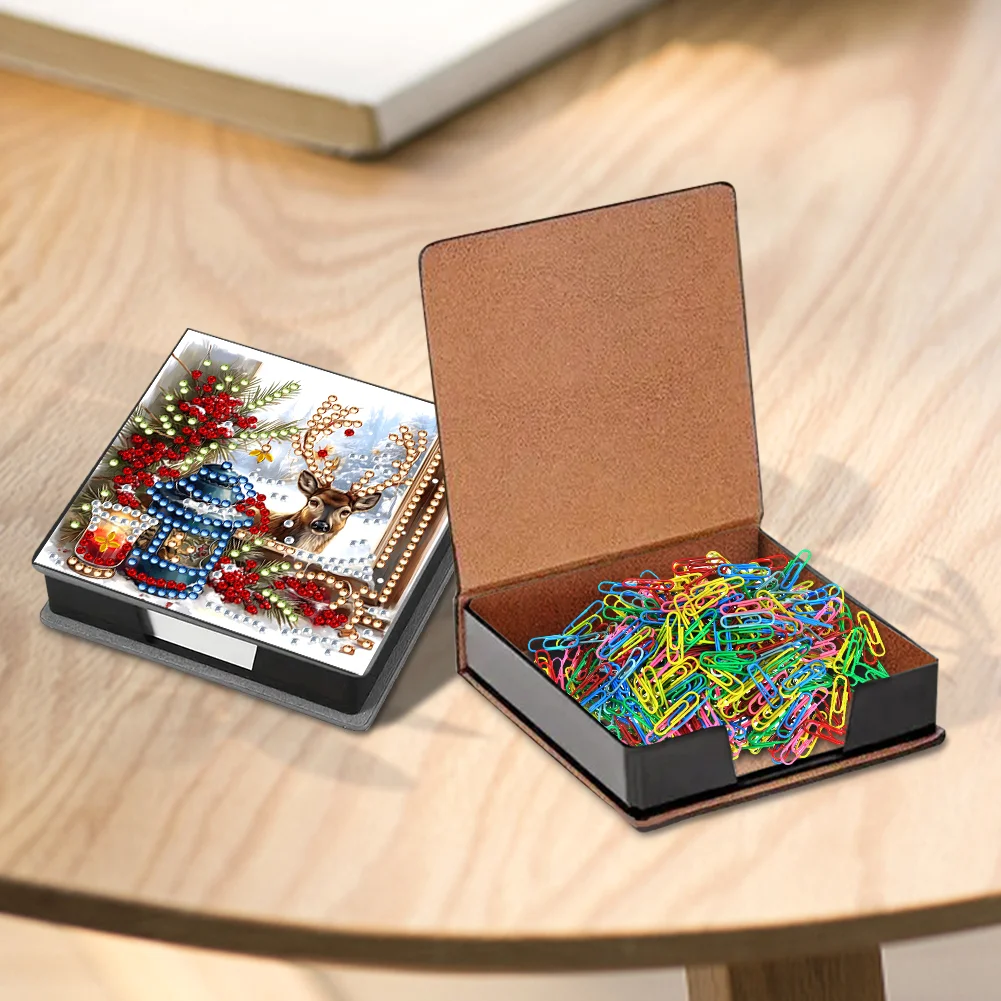 5D DIY PU Elk Diamond Painting Notecard Box Gem Art Sticky Note Holder
