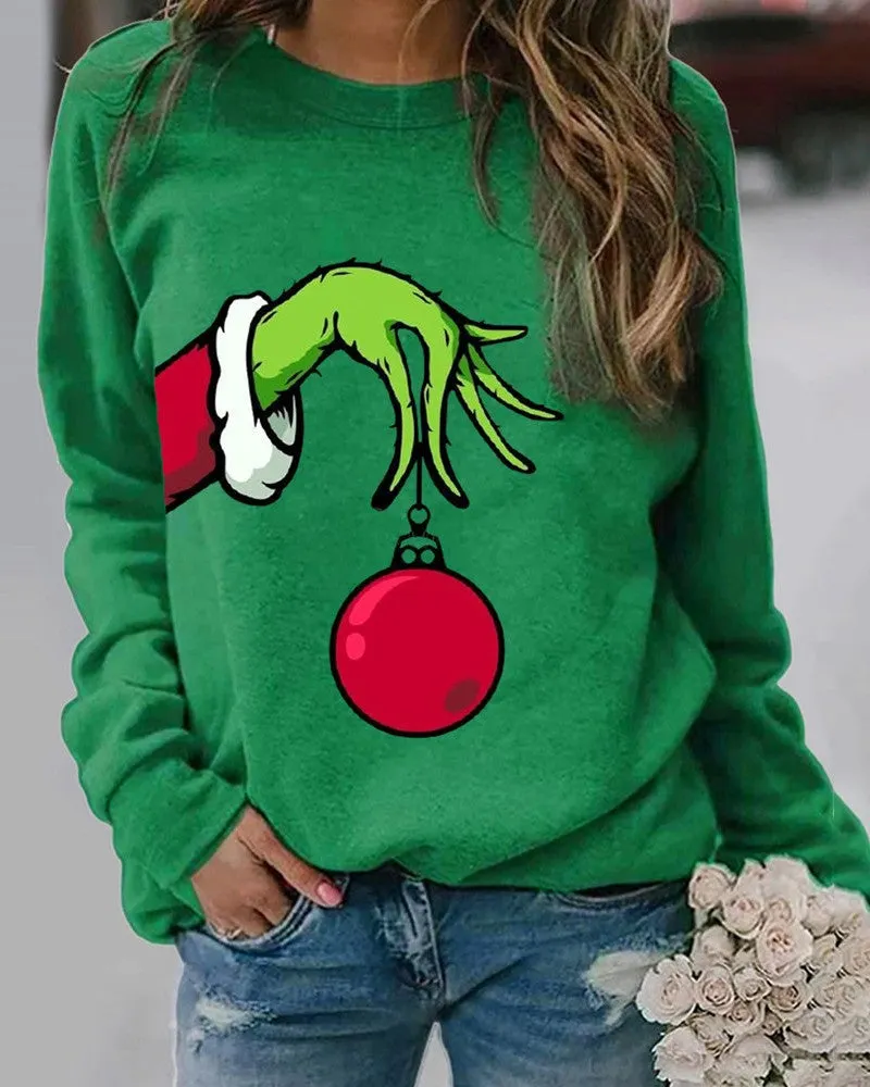 Christmas Grinches Print Long Sleeve Top