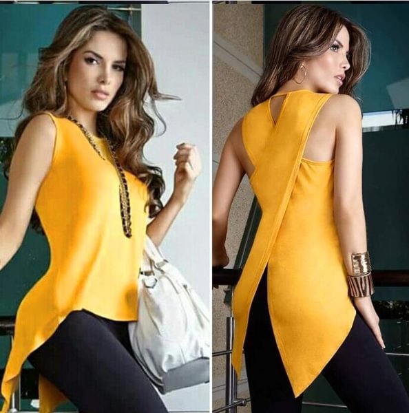 New Women Spring Summer Irregular Split T Shirt Solid Color Sleeveless Blouse Women Sexy T Shirt - Life is Beautiful for You - SheChoic