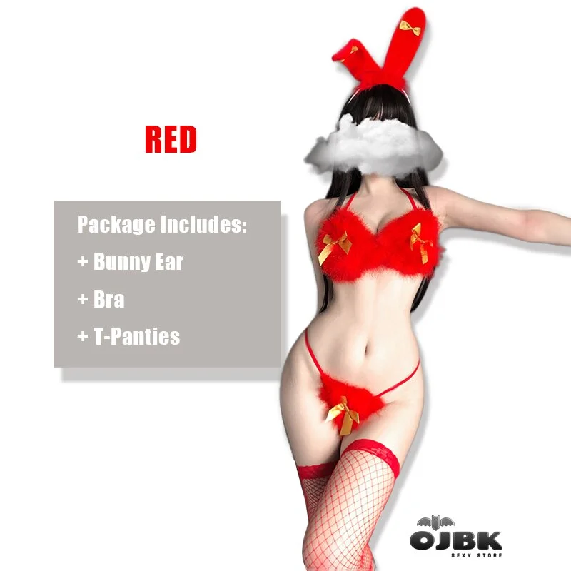 Billionm Sexy  Christmas Cosplay Costumes Cute Bunny Girl Lingerie For Women Three Point Hanging Neck Bra Set Passion Temptation Bikini