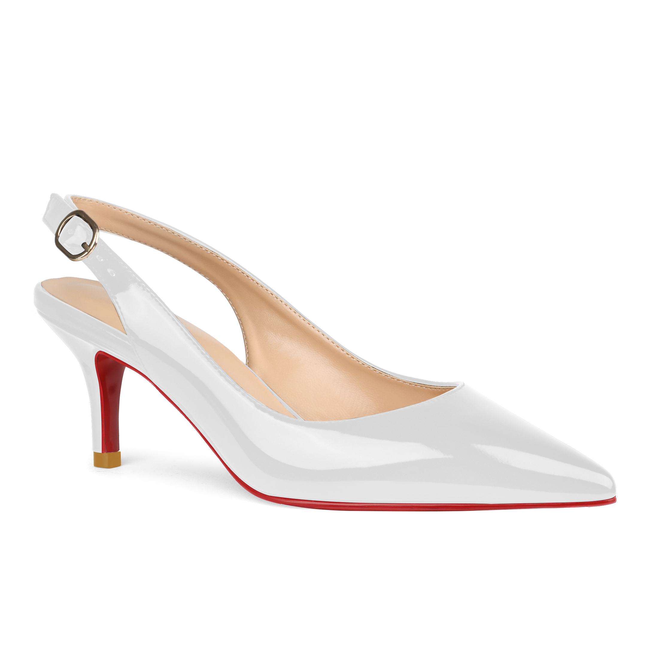 2.36" Women's Pointed Toe Slingback Red Bottom Shoes Kitten Heel Pumps Patent-MERUMOTE