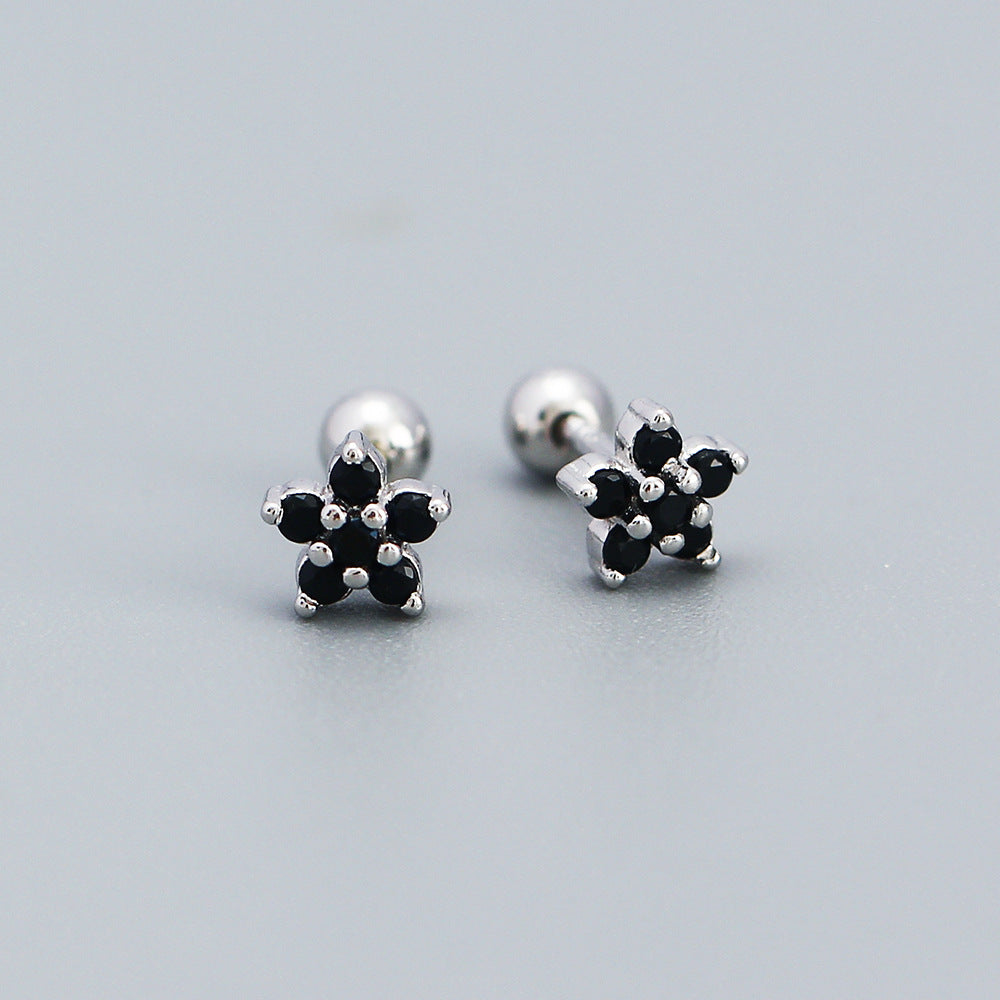 925 Sterling Silver Moderate Luxury Flower Silver Diamond Inlay Stud Earrings