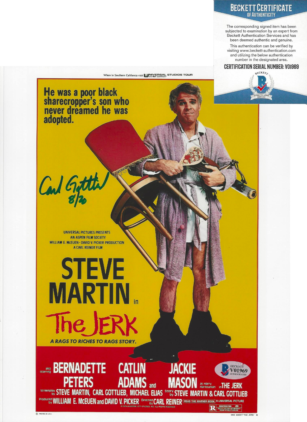 WRITER CARL GOTTLIEB SIGNED 'THE JERK' 8x10 MOVIE POSTER Photo Poster painting BECKETT COA BAS