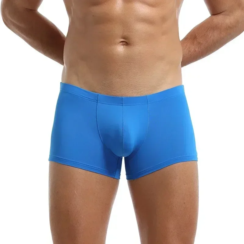 Aonga Ice Silk Seamless Underwear Men Soft Boxer Briefs Comfy Underpants U Bulge Pouch Trunks Bottom Shorts aonga