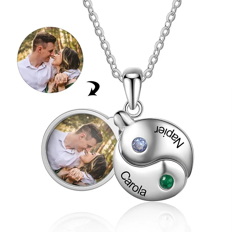 Tai Chi Necklace With Birthstones Engraved Coin Name Necklace Personalized Photo Pendant With Engraving