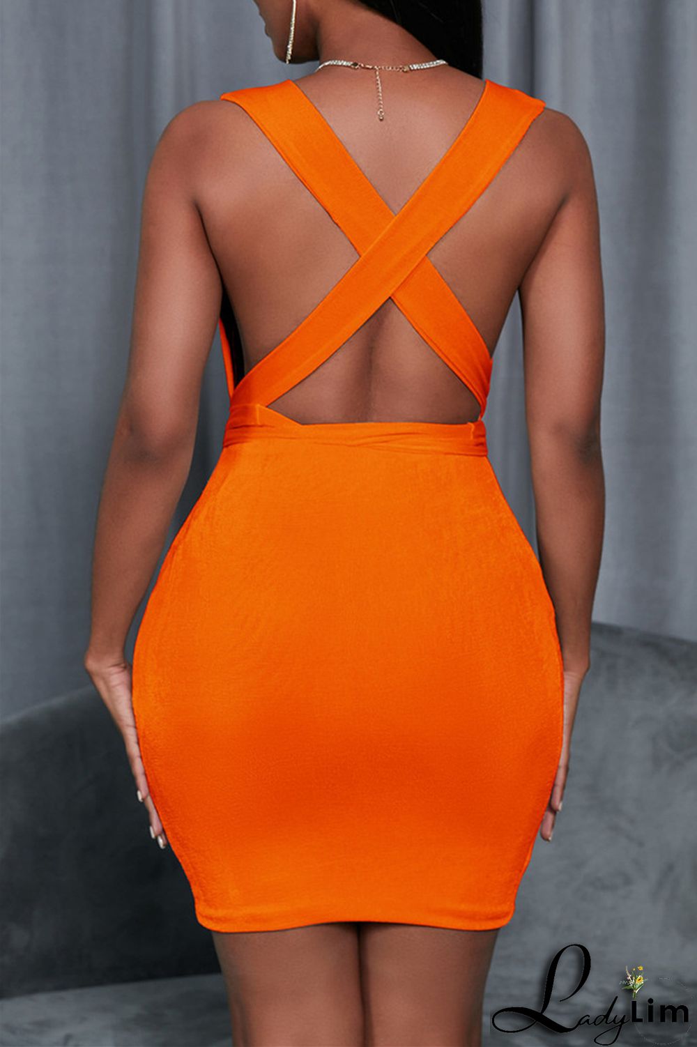 White Fashion Casual Solid Backless V Neck Sleeveless Dress