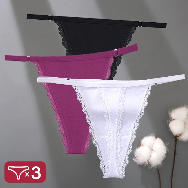 3PCS/Set Cotton Panties Lace G-String Women Lingerie Sexy Underwear for Female Panties Ladies T-Back Thong Lace Floral Pantys