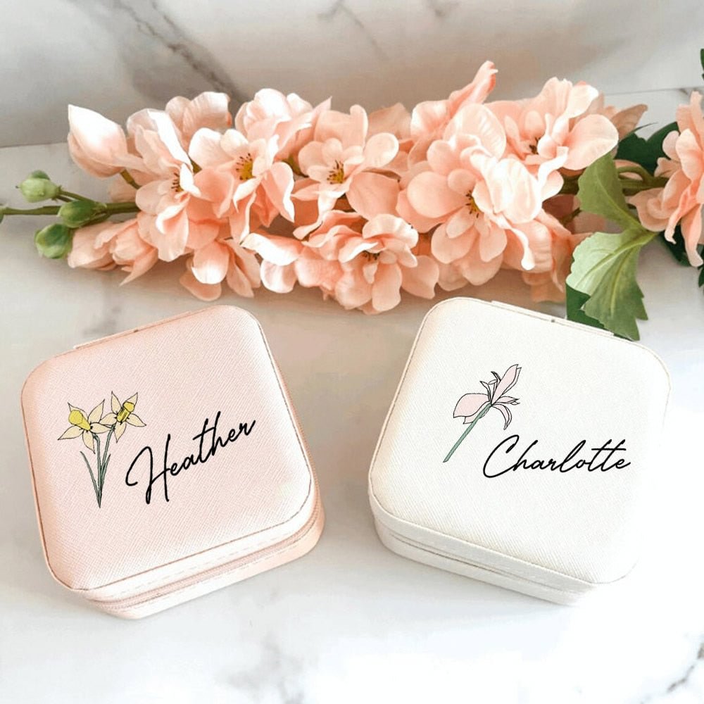 Personalised Birth Flower Jewellery Box Birth Month Flower Jewellery Storage Girls Jewellery Case with Name Bridal Party Gifts