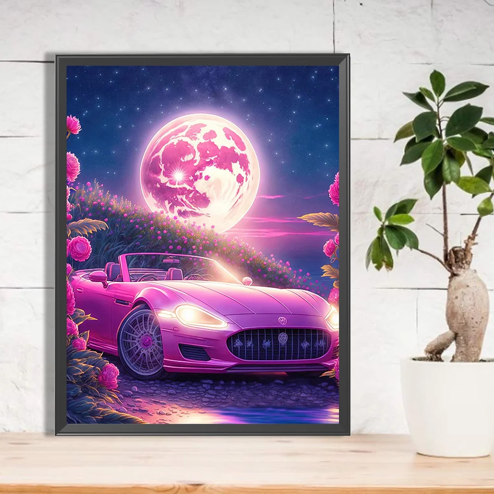 Full Round Diamond Painting 30*40cm - Pink Ocean Car