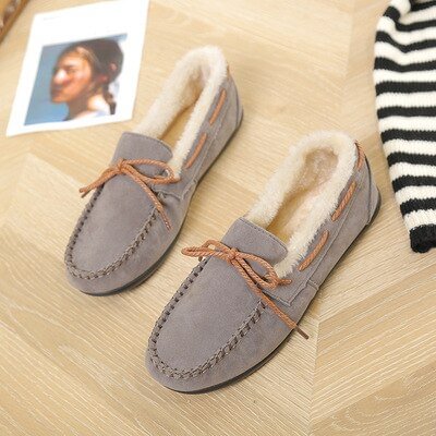 Winter Women Shoes Flats Loafers Short Flock Inside Sewing Slip-On Casual Ladies Non-Slip Bottom Warm Female Comfortable Fashion