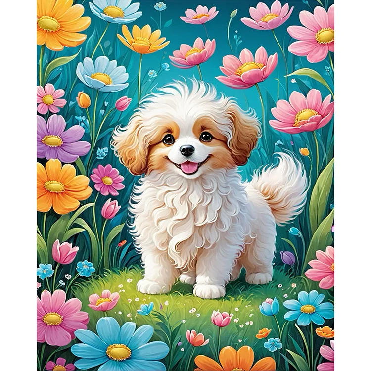 【Yishu Brand】Dog Among Flowers 11CT Stamped Cross Stitch 40*50CM