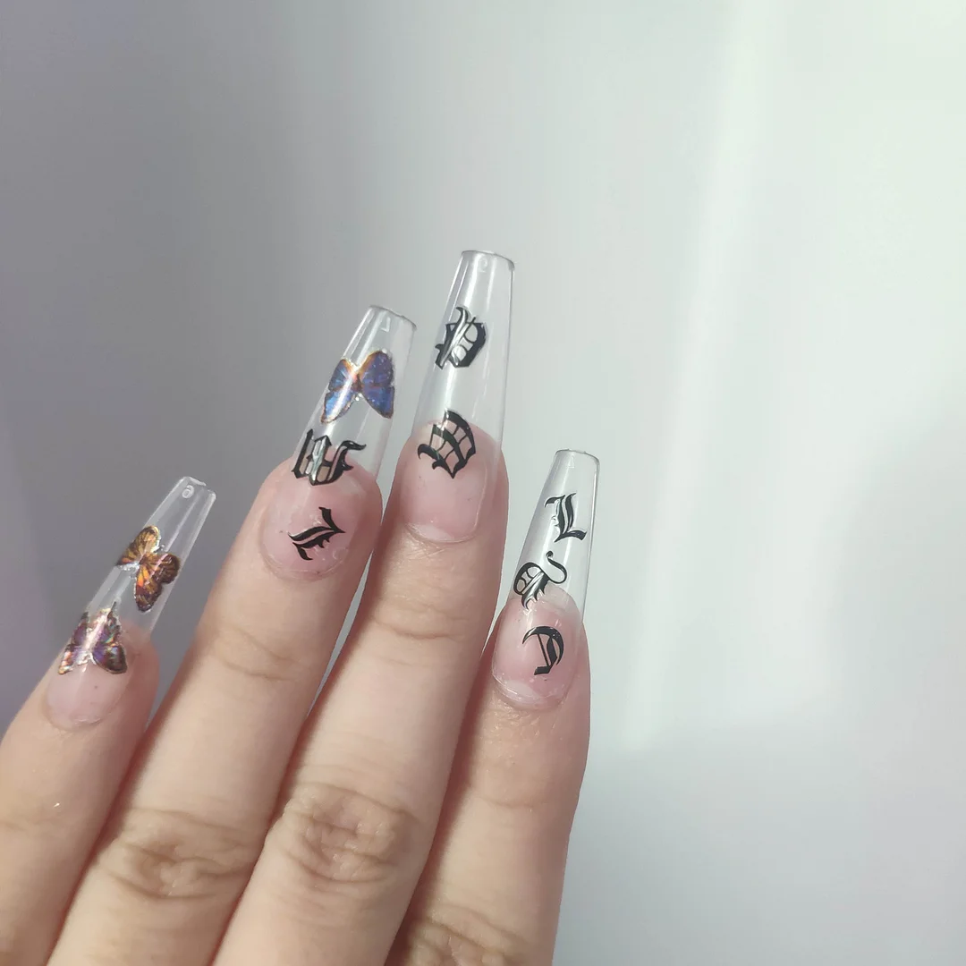 3D Letter Nail Stickers Black Gold Laser For Acrylic Design Summer Nail Decorations Manicure Tips-Nail Inspo