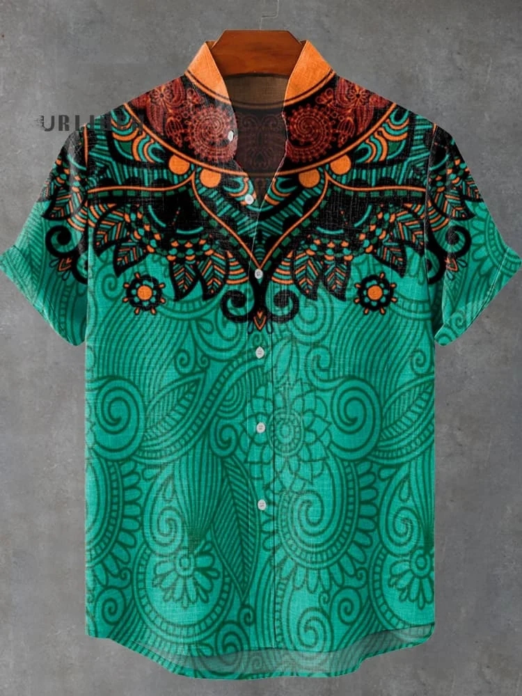 Vintage Green Mandala Retro Pattern Art Print Casual 100% Cotton Shirt