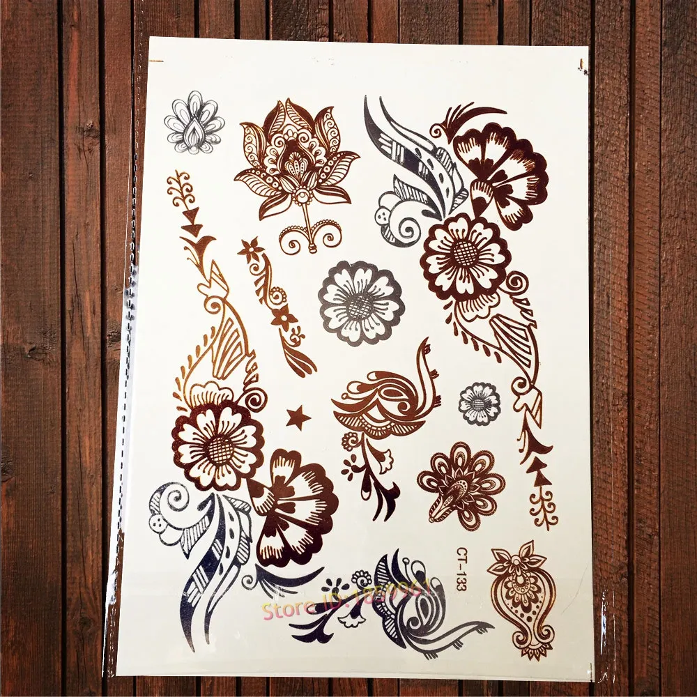 Sdrawing Big Size Gold Flying Butterfly Flash Tattoo Jewel Sticker ACT-199 Henna Bracelet 3D Makeup Butterfly Waterproof Tattoo Women