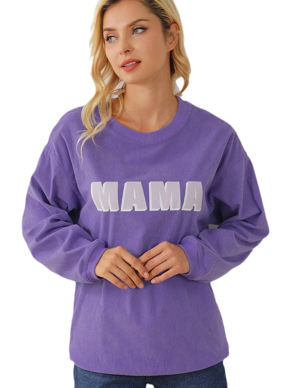 Violet MAMA Ribbed Round Neck Pullover Sweater