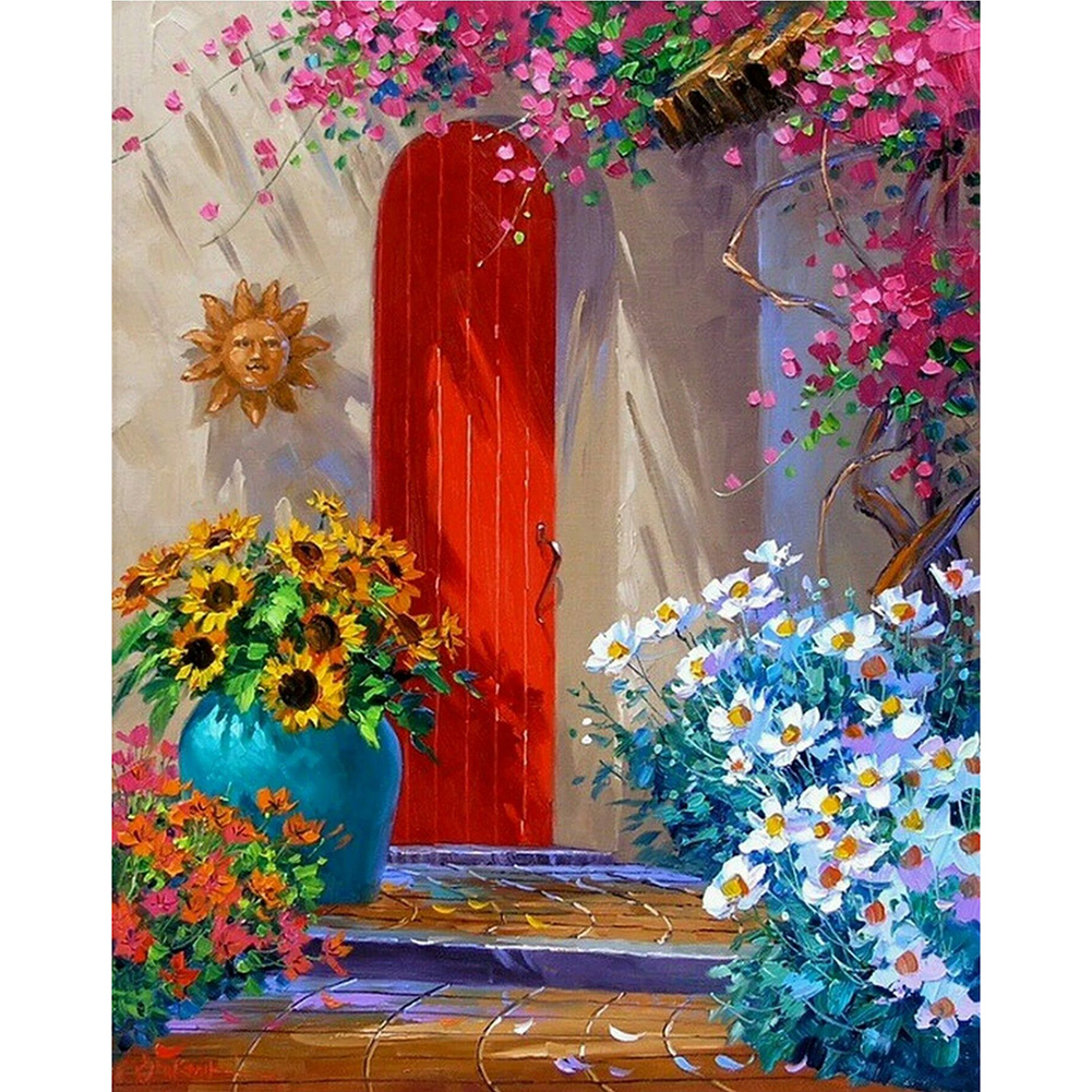 

30*40CM-Round Drill Diamond Painting-Red Door, 501 Original