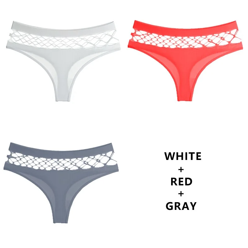 CINOON 3Pcs/Lot Hollow Out Lingerie Seamless Sexy Panties Women Elasticity Underwear Temptation Middle-waist G String Underpant