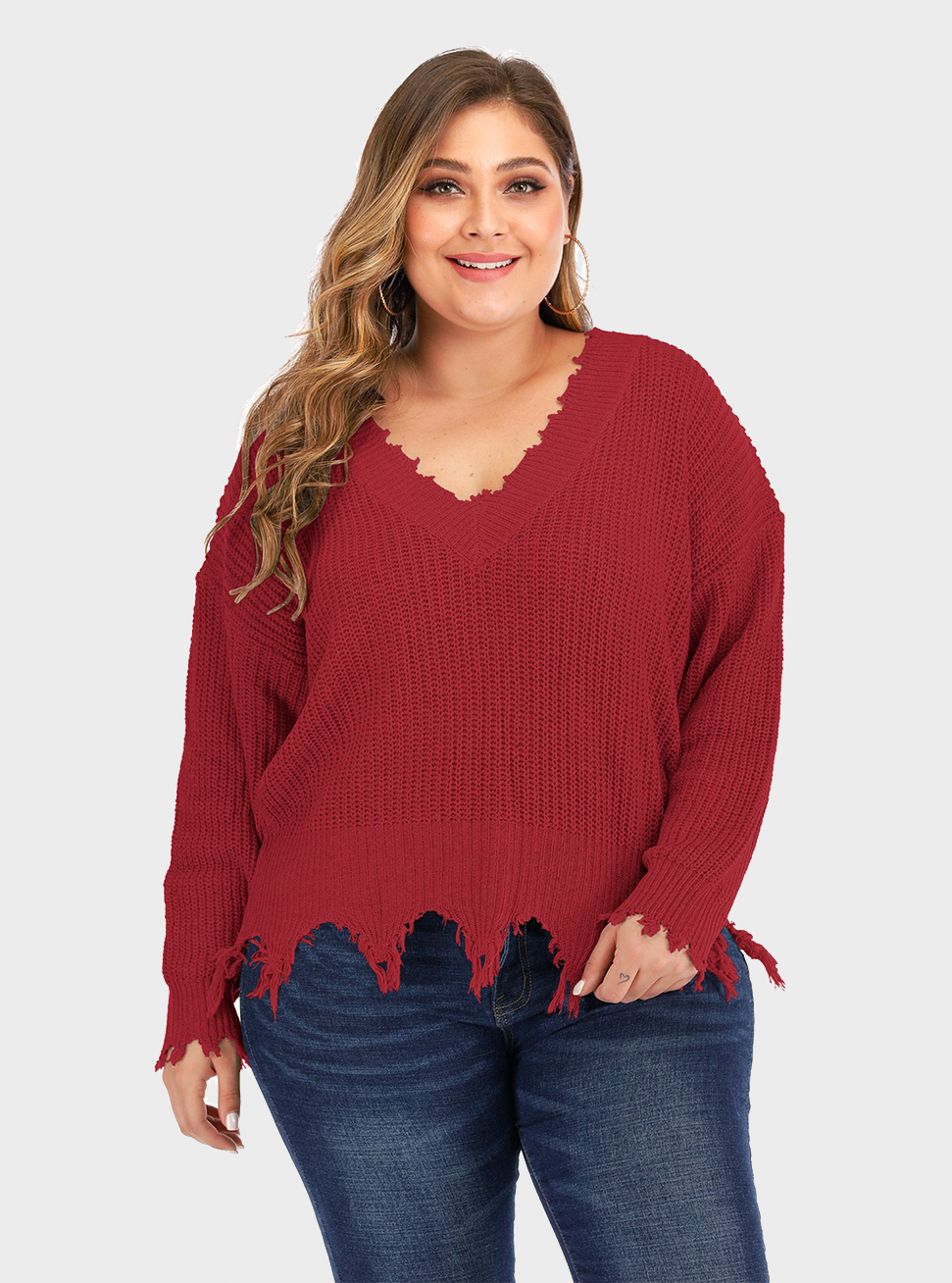 Plus Size V-neck Knitted Sweater DMladies