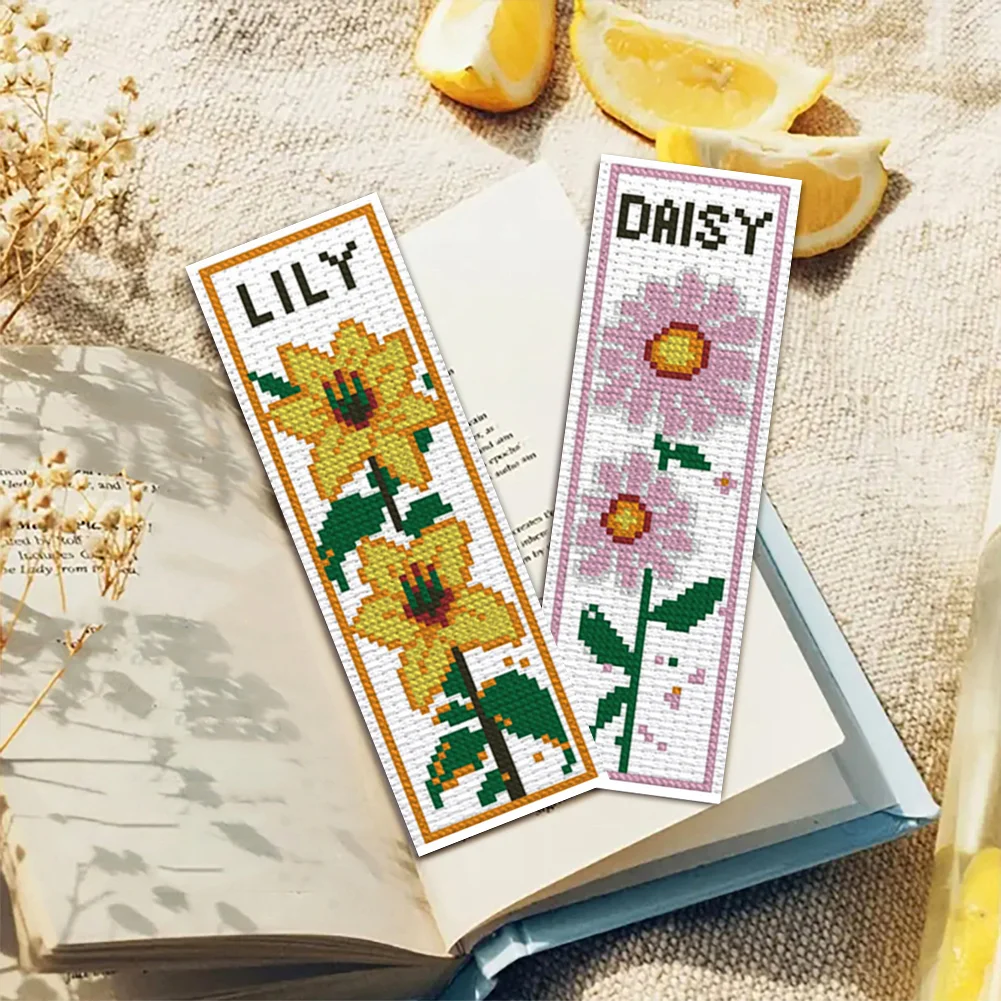 6Pcs Rose DIY Cotton Single-Sided Stamped Needlepoint Bookmark Kit 47x28cm