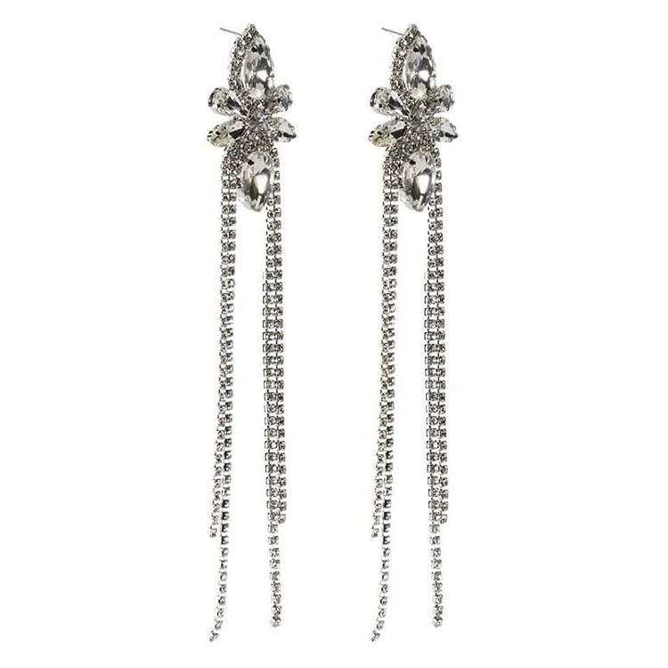 Long Tassel Rhinestone Lady Earrings